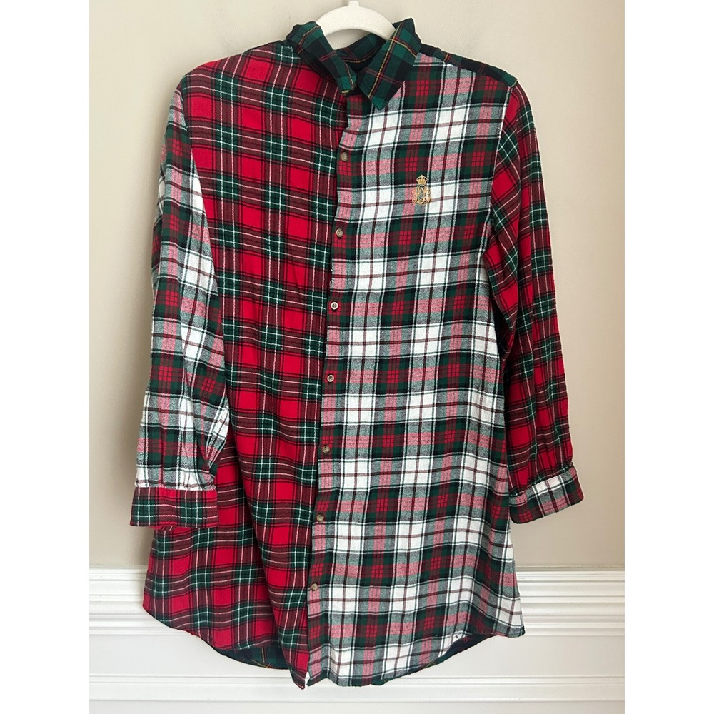 Lauren Ralph Lauren Womens Size M Tartan Plaid Sleepshirt Crest Logo Preppy